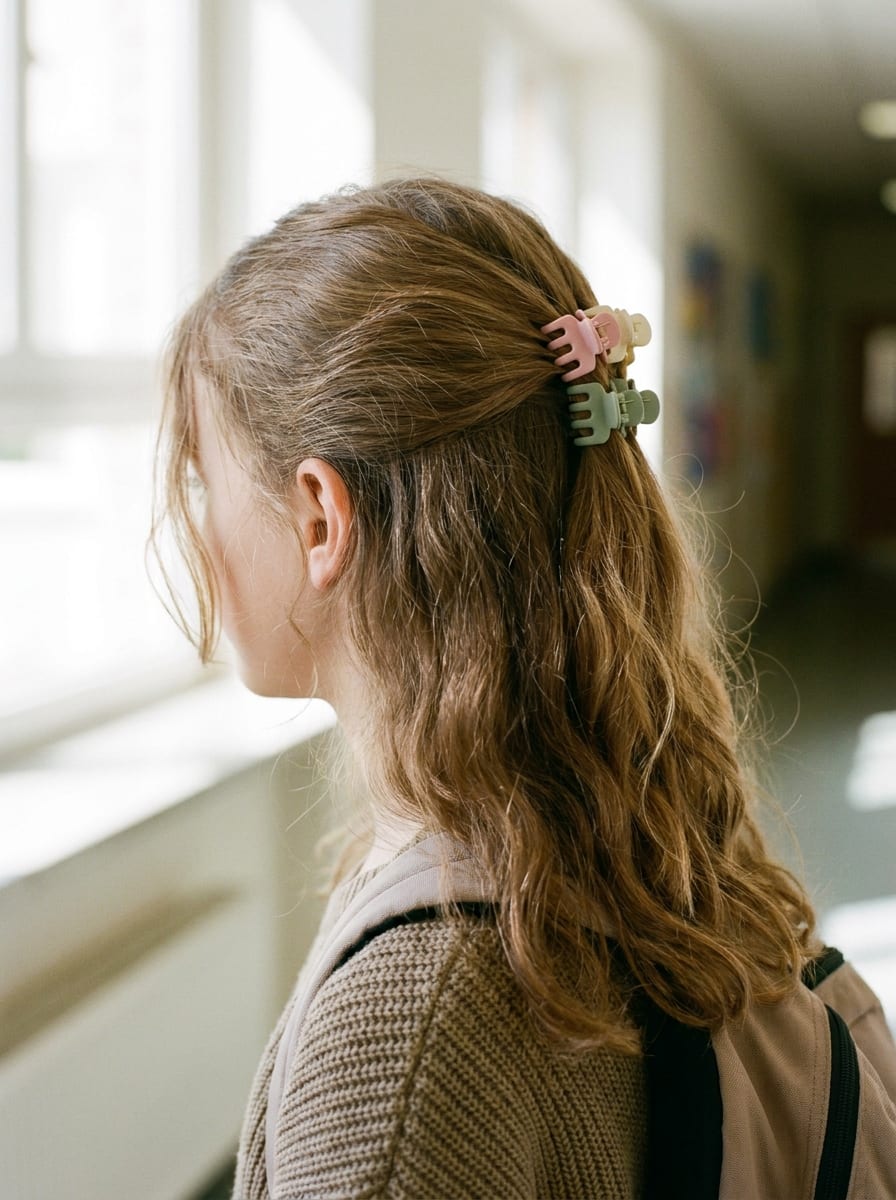 Half-up mit Mini-Clips - Schulfrisur für Mädchen